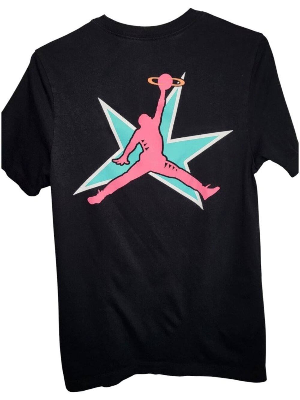 Nike Air Jordan Jumpman T-Shirt Mens Medium Black Pink Teal Graphic Logo Tee